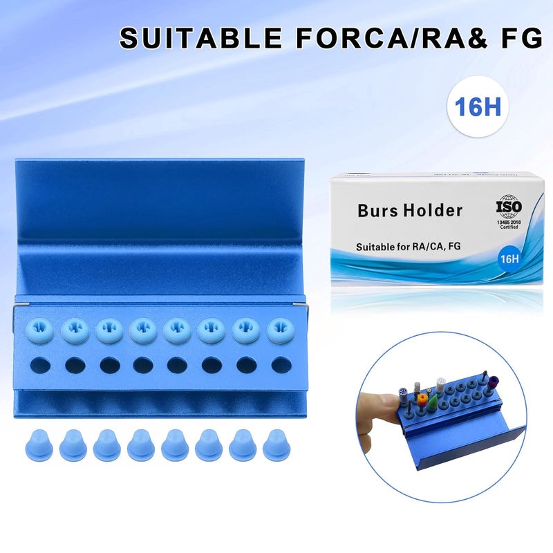 EustomA 16 Holes Burs Holder 4 pcs Block Case High Temperature Sterilizable Autoclavable Burs Holder Box (Blue) - Image 2